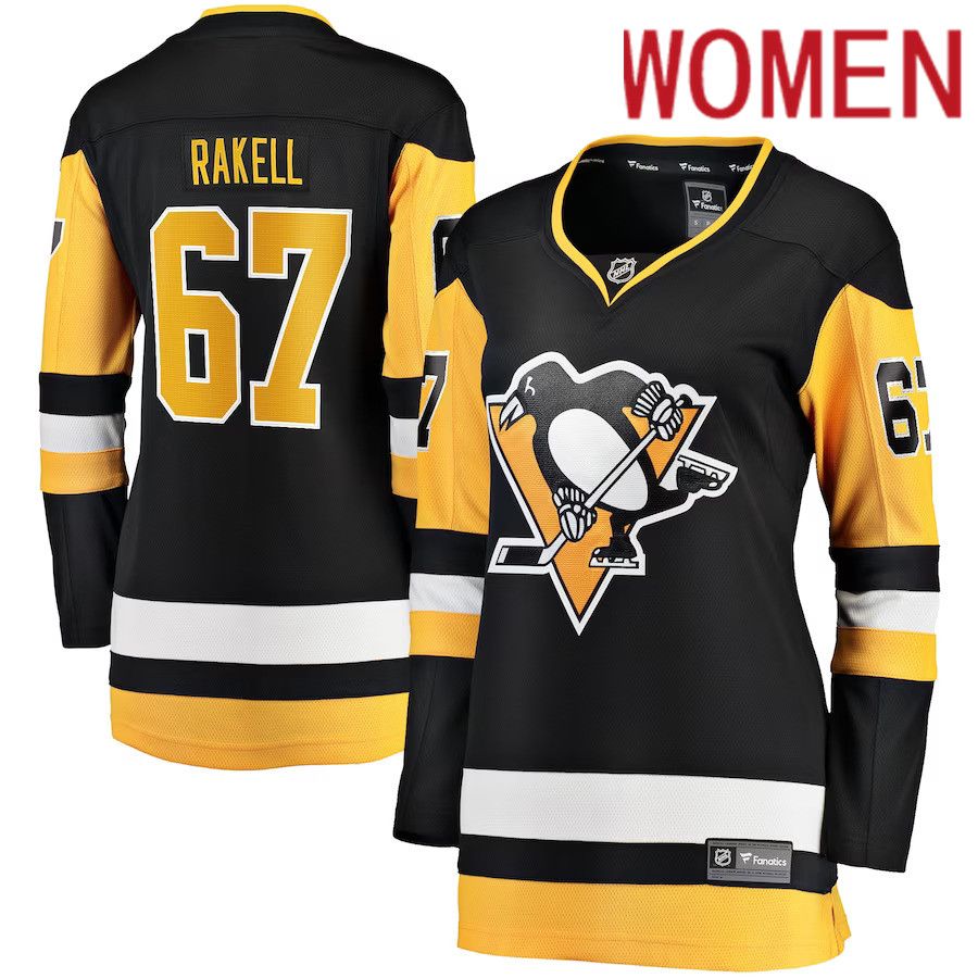 Women Pittsburgh Penguins #67 Rickard Rakell Fanatics Branded Black Home Breakaway Player NHL Jersey